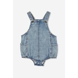 Cotton On Blue Acid Wash Marvin Woven Bubbysuit Bubble Romper  Size 0-3 Months